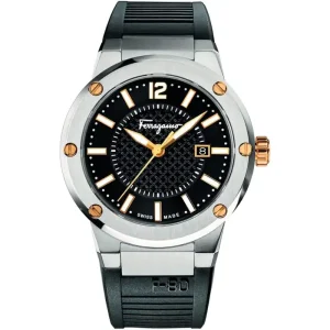  Ferragamo Men’s Swiss Made Quartz Black Silicone Strap Black Dial 44mm Watch FIF010015 (Shelf Leftover)