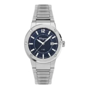 Ferragamo Men’s Swiss Made Quartz Silver Stainless Steel Blue Dial 44mm Watch SFHY00721 (Shelf Leftover)