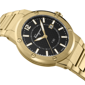 Ferragamo Men’s Swiss Made Quartz Gold Stainless Steel Black Dial 44mm Watch SFHY00821
