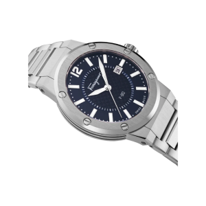Ferragamo Men’s Swiss Made Quartz Silver Stainless Steel Blue Dial 44mm Watch SFHY00721 (Shelf Leftover)