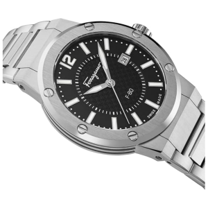  Add to wishlist Ferragamo Men’s Swiss Made Quartz Silver Stainless Steel Black Dial 44mm Watch SFHY00521 (Shelf Leftover)