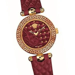 Versace Women’s Quartz Swiss Made Red Leather Strap Red Dial 30mm Watch VQM030015 (Without Tag)