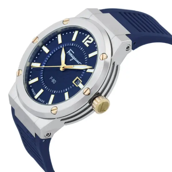 Ferragamo Men’s Swiss Made Quartz Blue Silicone Strap Blue Dial 44mm Watch SFHY01122 (Without Tag)