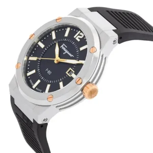 Ferragamo Men’s Swiss Made Quartz Black Silicone Strap Black Dial 44mm Watch SFHY00120 (Without Tag)