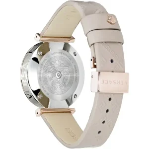 Versace Women Quartz Swiss Made Beige Leather Strap White Dial 36mm Watch VELS00419 (Without Tag)