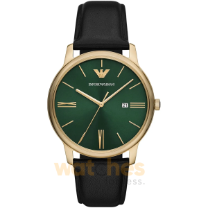 Emporio Armani Men’s Quartz Black Leather Strap Green Dial 42mm Watch AR11601