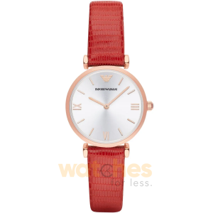 Emporio Armani Women’s Quartz Red Leather Strap Silver Dial 32mm Watch AR1876