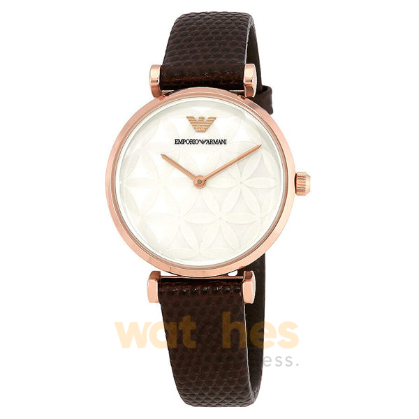 Emporio Armani Women’s Quartz Brown Leather Strap Silver Dial 32mm Watch AR1990