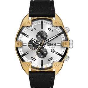 Diesel Men’s Quartz Black Leather Strap Silver Dial 49mm Watch DZ4671 (Without Tag)