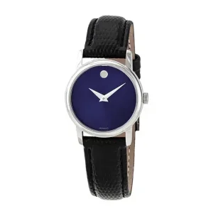 Movado Women’s Quartz Swiss Made Black Leather Strap Blue Dial 27mm Watch 2100010 (Without Tag)