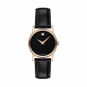 Movado Women’s Swiss Made Quartz Black Leather Strap Black Dial 28mm Watch 2100012 (Shelf Leftover)
