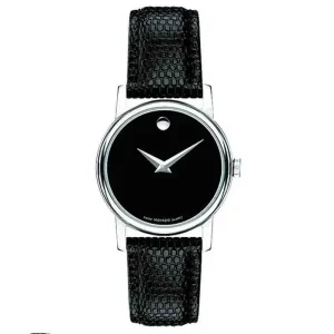 Movado Women’s Swiss Made Quartz Black Leather Strap Black Dial 26mm Watch 2100004 (Without Tag)