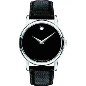 Movado Men’s Quartz Swiss Made Leather Strap Black Dial 38mm Watch 2100002 (Without Tag)