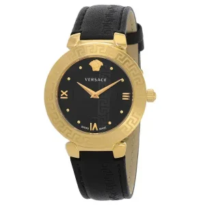 Versace Women Quartz Swiss Made Black Leather Strap Black Dial 35mm Watch V16050017 (Without Tag)