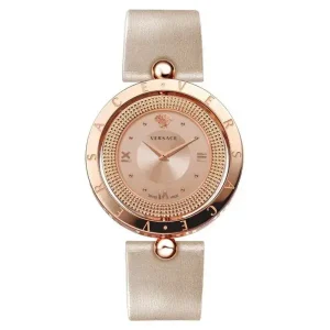Versace Women Quartz Swiss Made Beige Leather Strap Pink Dial 35mm Watch VE7901323 (Without Tag)