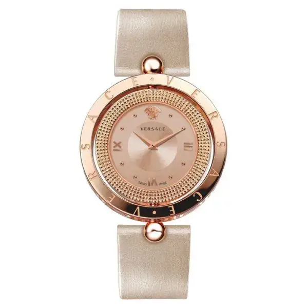 Versace Women Quartz Swiss Made Beige Leather Strap Pink Dial 35mm Watch VE7901323 (Without Tag)