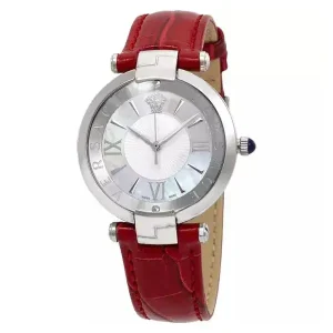 Versace Women Quartz Swiss Made Red Leather Strap Mother Of Pearl Dial 35mm Watch VAI110016 (Without Tag)