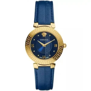 Versace Women Quartz Swiss Made Blue Leather Strap Blue Dial 35mm Watch V16040017 (Shelf Leftover)