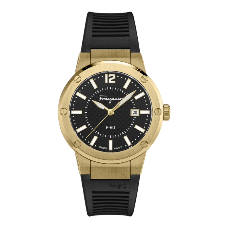 Ferragamo Men’s Swiss Made Quartz Black Silicone Strap Black Dial 44mm Watch SFHY00321 (Without Tag)