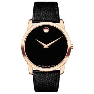 Movado Men’s Quartz Swiss Made Leather Strap Black Dial 40mm Watch 0607060 (Shelf Leftover)