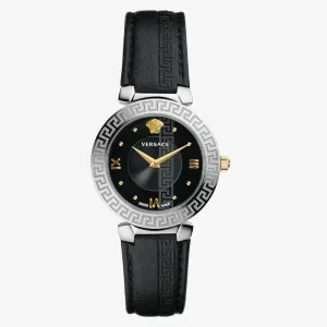 Versace Women’s Quartz Swiss Made Black Leather Strap Black Dial 35mm Watch V16020017 (Without Tag)