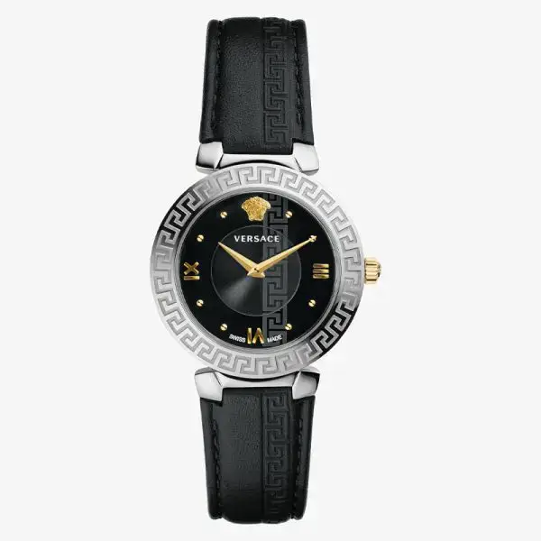 Versace Women’s Quartz Swiss Made Black Leather Strap Black Dial 35mm Watch V16020017 (Without Tag)