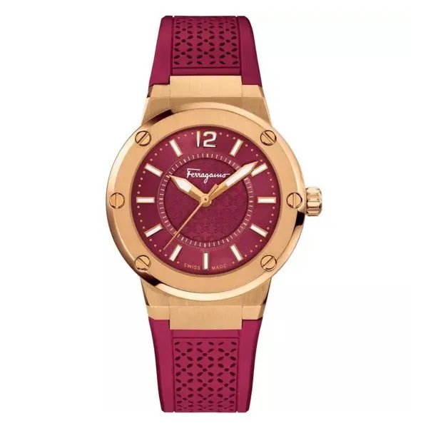 Ferragamo Women’s Swiss Made Quartz Red Silicone Strap Red Dial 33mm Watch SFIG030019 (Shelf Leftover)