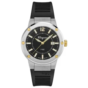 Ferragamo Men’s Swiss Made Quartz Black Silicone Strap Black Dial 44mm Watch SFHY00120 (Shelf Leftover)