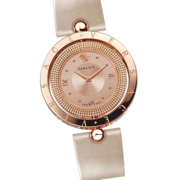 Versace Women Quartz Swiss Made Beige Leather Strap Pink Dial 35mm Watch VE7901323 (Without Tag)