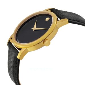 Movado Men’s Quartz Swiss Made Leather Strap Black Dial 38mm Watch 2100005 (Without Tag)