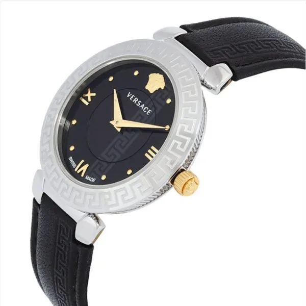 Versace Women’s Quartz Swiss Made Black Leather Strap Black Dial 35mm Watch V16020017 (Without Tag)