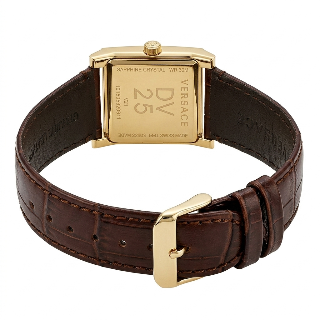 Versace Women’s Quartz Swiss Made Dark Brown Leather Strap White Dial 30mm Watch VQF030015 (Shelf Leftover)