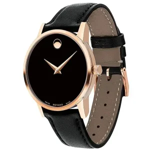 Movado Women’s Swiss Made Quartz Leather Strap Black Dial 28mm Watch 607276 (Shelf Leftover)