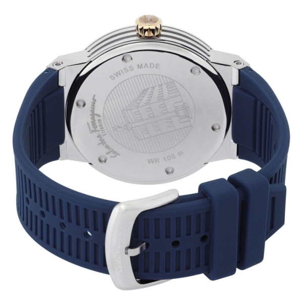 Ferragamo Men’s Swiss Made Quartz Blue Silicone Strap Blue Dial 44mm Watch SFHY01122 (Shelf Leftover)