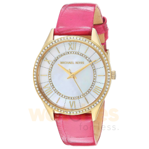 Michael Kors Women’s Quartz Pink Leather Strap Mother Of Pearl Dial 33mm Watch MK2709
