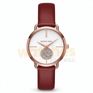 Michael Kors Women’s Quartz Red Leather Strap White Dial 36mm Watch MK2711