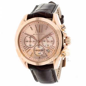 Michael Kors Women’s Quartz Dark Brown Leather Strap Rose Gold Dial 35mm Watch MK5703