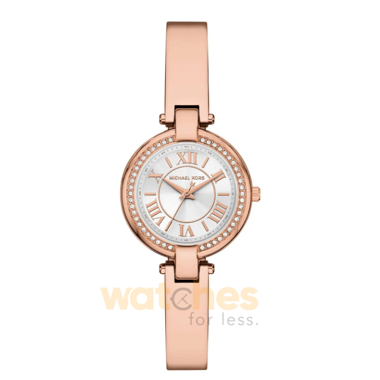 Michael Kors Women’s Quartz Rose Gold Stainless Steel Silver Dial 30mm Watch MKO1111 (Without Tag)