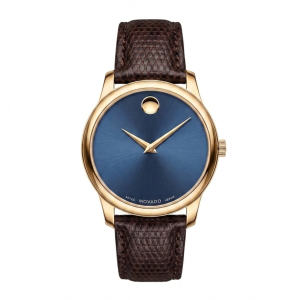 Movado Women’s Quartz Swiss Made Dark Brown Leather Strap Blue Dial 27mm Watch 2100013 (Shelf Leftover)