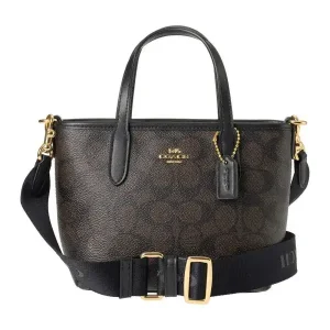Coach City Mini Tote Bag in Signature Canvas Walnut/Black (Size: L 15.5cm, H 14.0cm, W 9.0cm) CW032