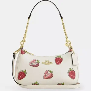 COACH Teri Shoulder Bag in Strawberry Print Chalk Multi Canvas (Size: L24.1cm, H15.2cm, W7.6cm) CAL62