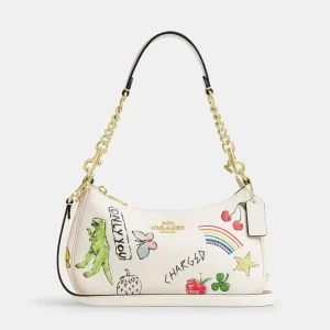COACH Sketch Teri Shoulder Bag Gold Beige Chalk Multi (Size: L24.1cm, H15.2cm, W7.6cm) CAK17