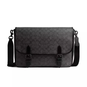 Coach Men’s Hitch Messenger Bag In Signature Canvas Charcoal (Size: L 32.5cm, H 24.5cm, W 8.5cm) CAH92