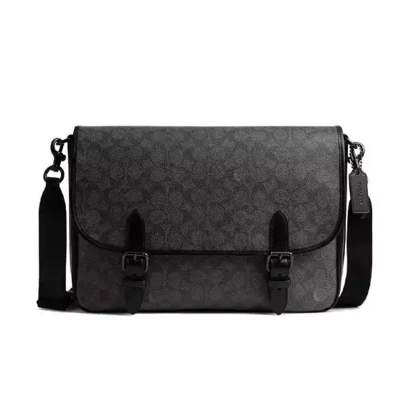 Coach Men’s Hitch Messenger Bag In Signature Canvas Charcoal (Size: L 32.5cm, H 24.5cm, W 8.5cm) CAH92