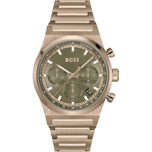 Hugo Boss Men’s Chronograph Quartz Beige Gold Stainless Steel Olive Green Dial 44mm Watch 1514222