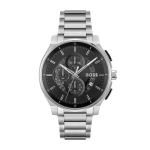 Hugo Boss Men’s Chronograph Quartz Silver Stainless Steel Black Dial 45mm Watch 1514191