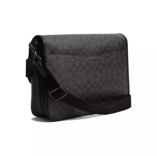 Coach Men’s Hitch Messenger Bag In Signature Canvas Charcoal (Size: L 32.5cm, H 24.5cm, W 8.5cm) CAH92