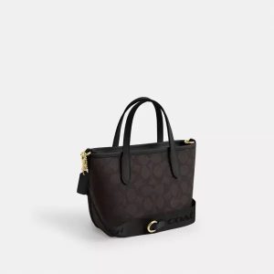 Coach City Mini Tote Bag in Signature Canvas Walnut/Black (Size: L 15.5cm, H 14.0cm, W 9.0cm) CW032