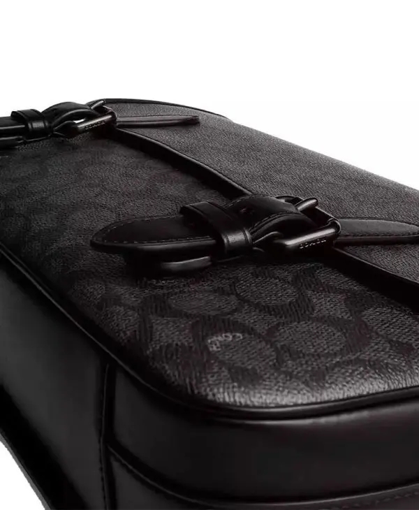 Coach Men’s Hitch Messenger Bag In Signature Canvas Charcoal (Size: L 32.5cm, H 24.5cm, W 8.5cm) CAH92