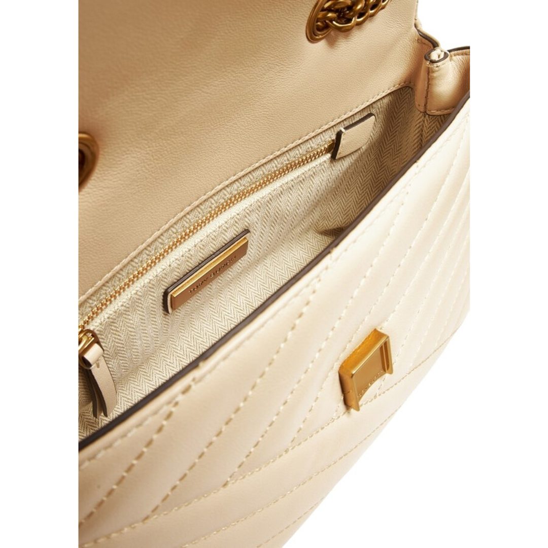 Tory Burch Small Kira Chevron Convertible Shoulder Bag -Cream (Size: H 15cm L 22.5cm D 8cm) 90452-022 - Image 3